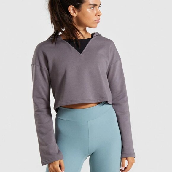 Gymshark Tops - Gymshark Solo Cropped Hoodie Slate Lavender Athleisure Sweatshirt Sz S